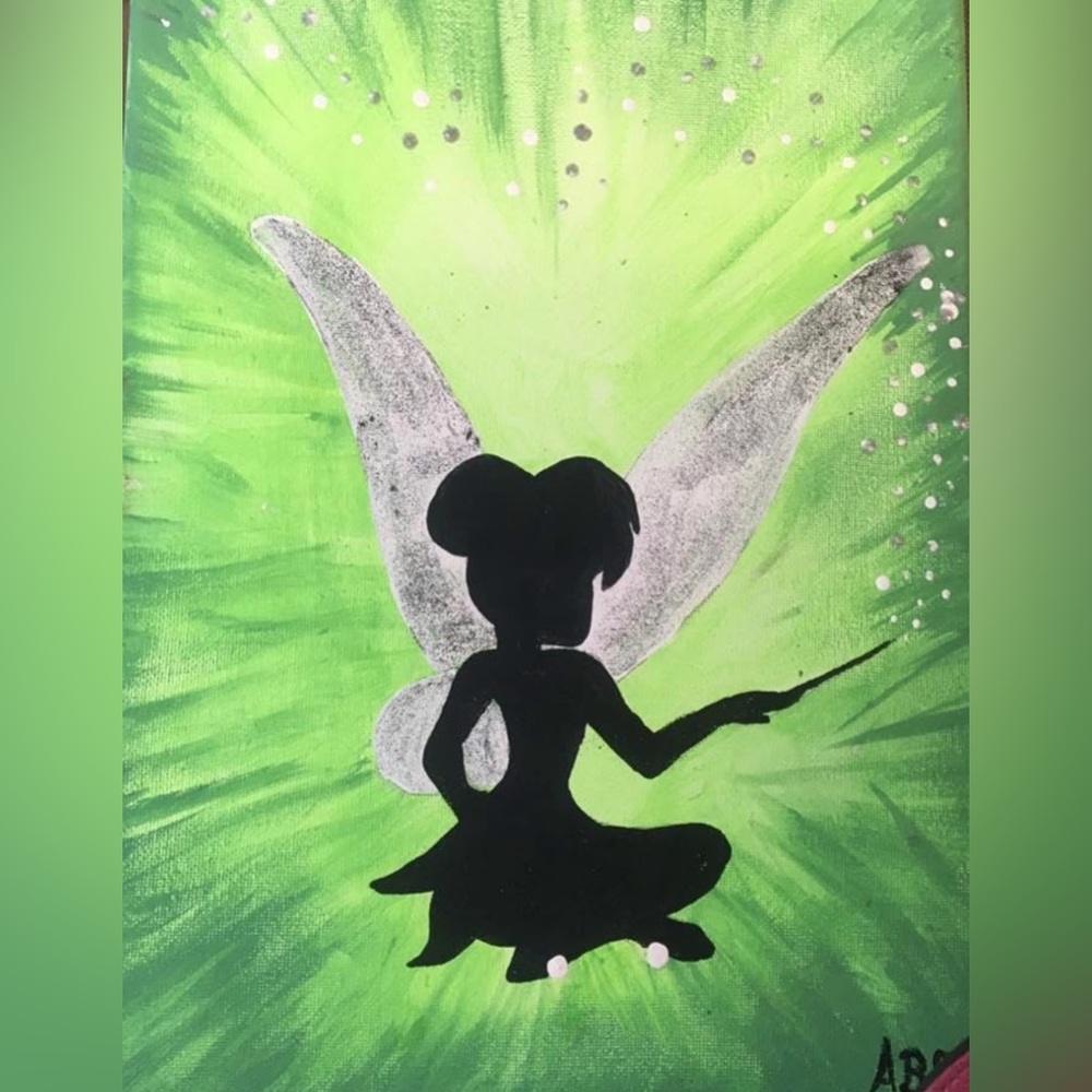 Enchanted Green Fairy Tinker Bell Disney Silhouette Art handmade by me